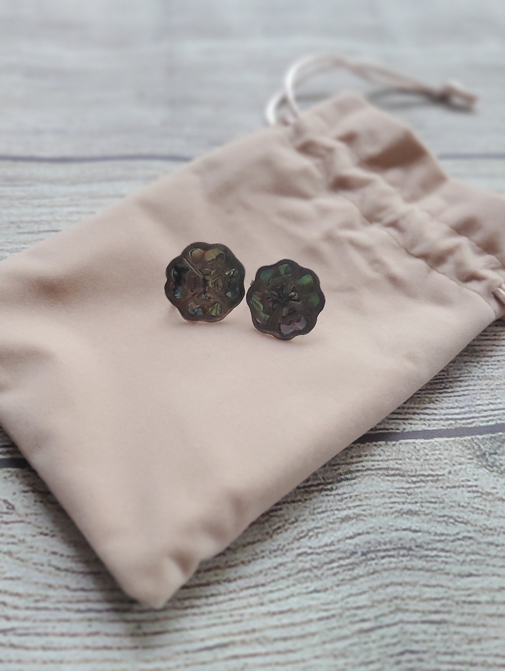 Vintage Iridescent Floral Abalone Shell Twist-back Earrings